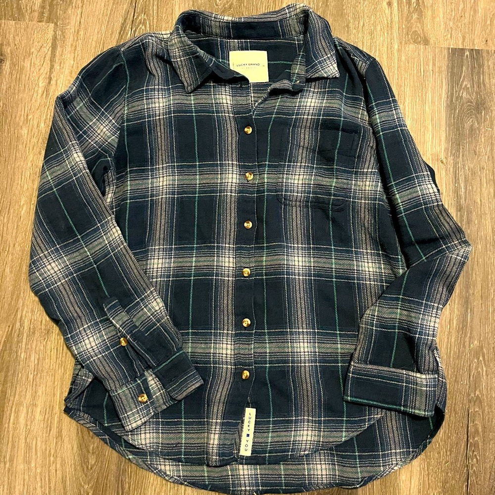 Lucky brand blue plaid flannel shirt size xs